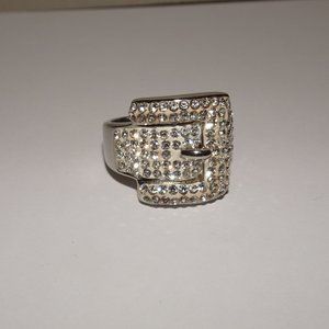 JCM Stainless Steel Rhinestone Buckle Ring Sz 8